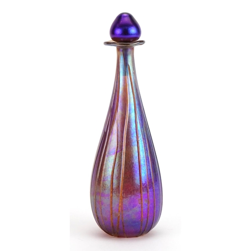 27 - Siddy Langley, large iridescent art glass scent bottle with stopper, etched Siddy Langley around the... 