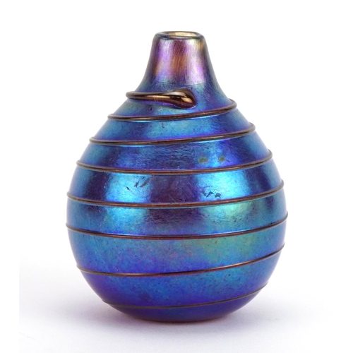25 - Siddy Langley, iridescent art glass vase with trailed decoration, etched Siddy Langley 2003 to the b... 