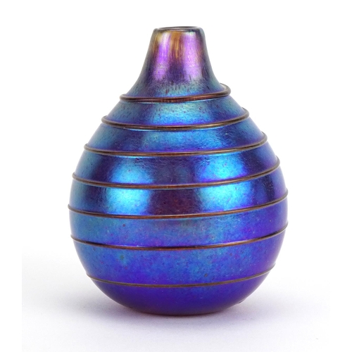 25 - Siddy Langley, iridescent art glass vase with trailed decoration, etched Siddy Langley 2003 to the b... 
