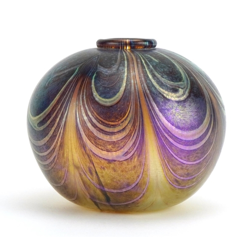 21 - Peter Layton, iridescent art glass vase with combed decoration, indistinct etched marks to the base,... 