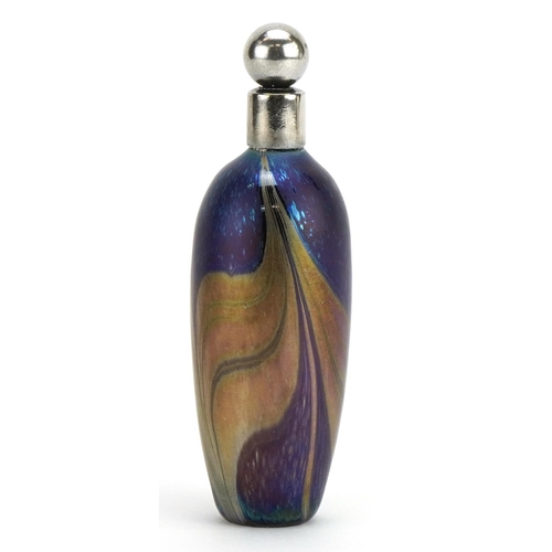 32 - John Ditchfield, Glasform iridescent art glass scent bottle with combed decoration and white metal s... 