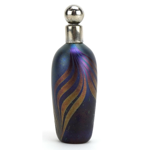 33 - John Ditchfield, Glasform iridescent art glass scent bottle with combed decoration and white metal s... 