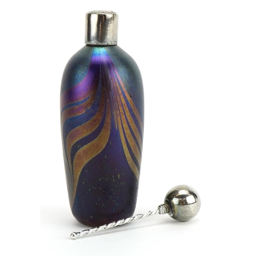 33 - John Ditchfield, Glasform iridescent art glass scent bottle with combed decoration and white metal s... 
