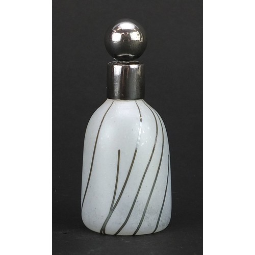 35 - John Ditchfield, Glasform iridescent art glass scent bottle with white metal stopper and collar, etc... 