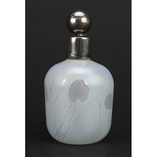 34 - John Ditchfield, Glasform iridescent art glass scent bottle with white metal stopper and collar, pap... 