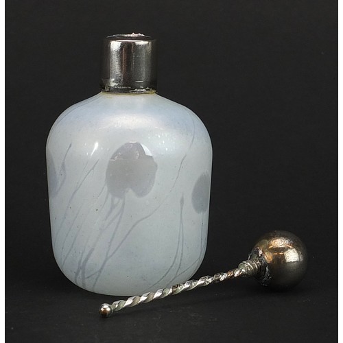 34 - John Ditchfield, Glasform iridescent art glass scent bottle with white metal stopper and collar, pap... 