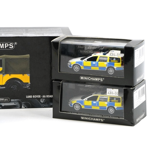 333 - Three Minichamps diecast collector's vehicles comprising 1:18 scale AA Road Service Land Rover, limi... 