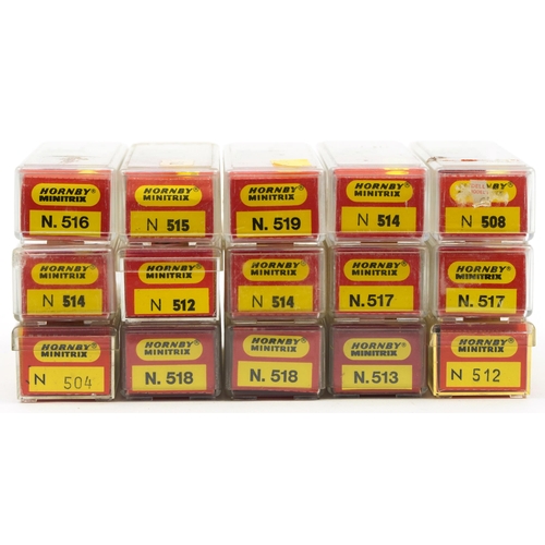 482 - Fifteen Hornby Minitrix N gauge model railway tankers and wagons with cases