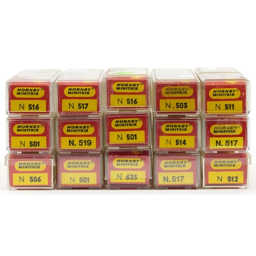 480 - Fifteen Hornby Minitrix N gauge model railway tankers and wagons with cases