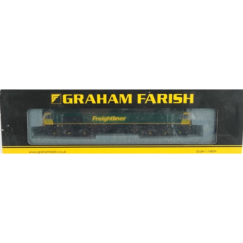 377 - Two Graham Farish N gauge model railway locomotives with cases, numbers 371-385 and 371-657