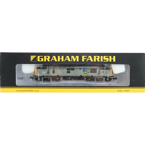 375 - Two Graham Farish N gauge model railway locomotives with cases, numbers 371-166 and 371-167