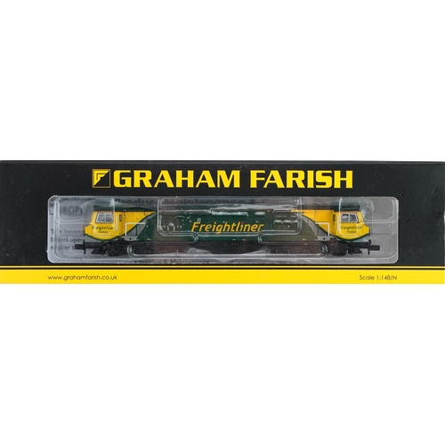 376 - Two Graham Farish N gauge model railway locomotives with cases, numbers 371-636 and 372-800B