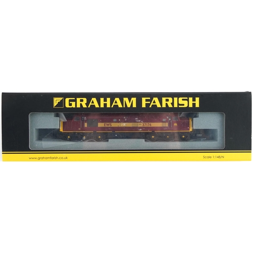 372 - Two Graham Farish N gauge model railway locomotives with cases, numbers 371-384 and 371-469