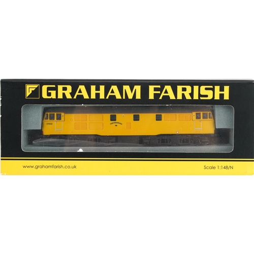 368 - Two Graham Farish N gauge model railway locomotives with cases, numbers 371-105 and 371-130
