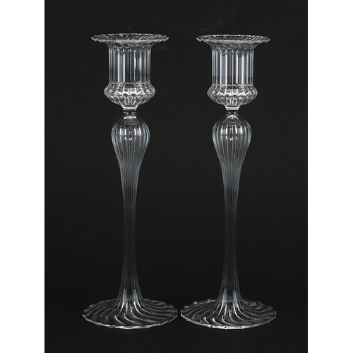 62 - Pair of Venetian glass candlesticks, each 21cm high