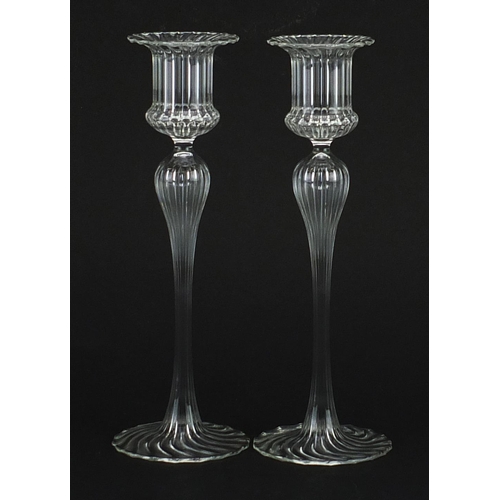 62 - Pair of Venetian glass candlesticks, each 21cm high