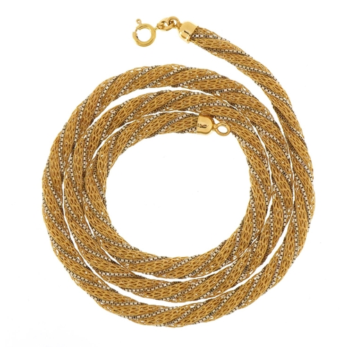 1079 - 18ct two tone gold rope twist necklace with 1980s insurance valuation, 61cm in length, 41.9g