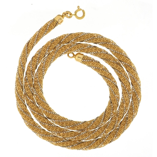 1079 - 18ct two tone gold rope twist necklace with 1980s insurance valuation, 61cm in length, 41.9g