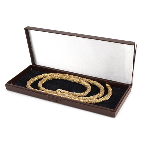 1079 - 18ct two tone gold rope twist necklace with 1980s insurance valuation, 61cm in length, 41.9g