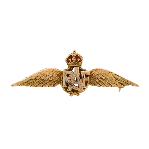 1115 - Military interest 9ct gold and enamel RAF sweetheart brooch, 3.6cm wide, 3.7g