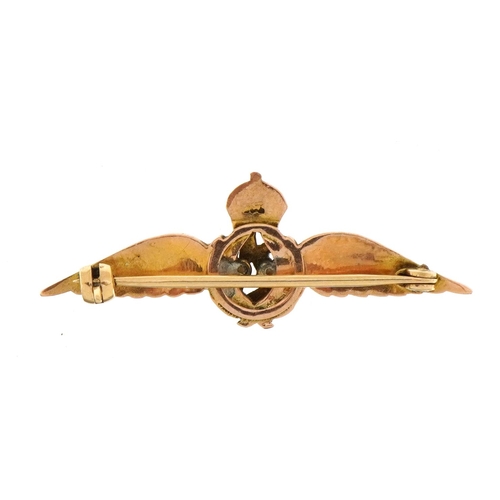 1115 - Military interest 9ct gold and enamel RAF sweetheart brooch, 3.6cm wide, 3.7g