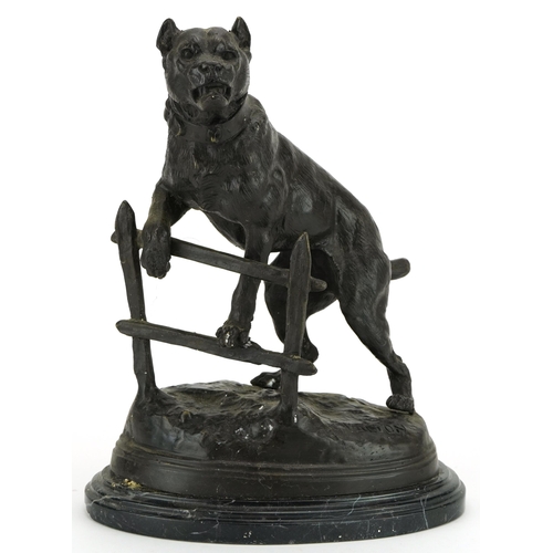 85 - After Charles Valton, patinated bronze Bull Mastiff guard dog raised on an oval black slate base, 32... 