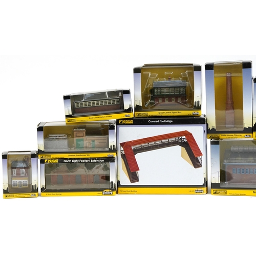 Fourteen Graham Farish N gauge model railway trackside buildings with