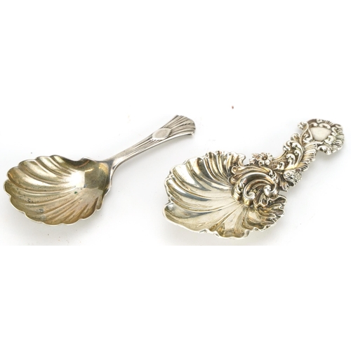 187 - Two antique silver caddy spoons including a Victorian example, Sheffield 1859, the largest 9cm in le... 