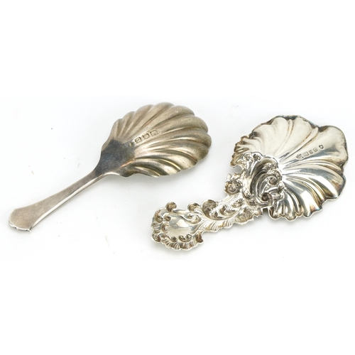 187 - Two antique silver caddy spoons including a Victorian example, Sheffield 1859, the largest 9cm in le... 