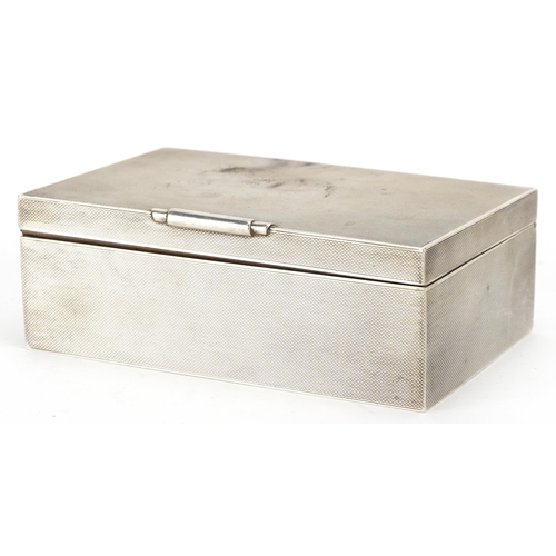 170 - W H Manton, Elizabeth II Art Deco style silver cigarette box with engine turned decoration, Birmingh... 