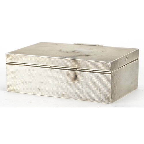 170 - W H Manton, Elizabeth II Art Deco style silver cigarette box with engine turned decoration, Birmingh... 
