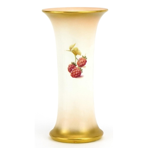 3 - Horace Price for Royal Worcester, porcelain trumpet vase hand painted with fruit and berries, stampe... 