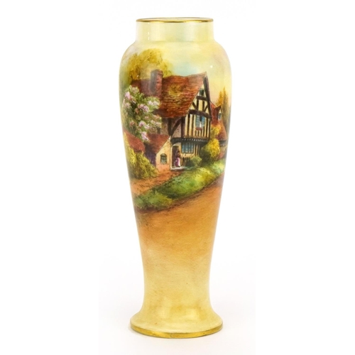 4 - Raymond Rushton for Royal Worcester, porcelain baluster vase hand painted with a Cropthorne street s... 