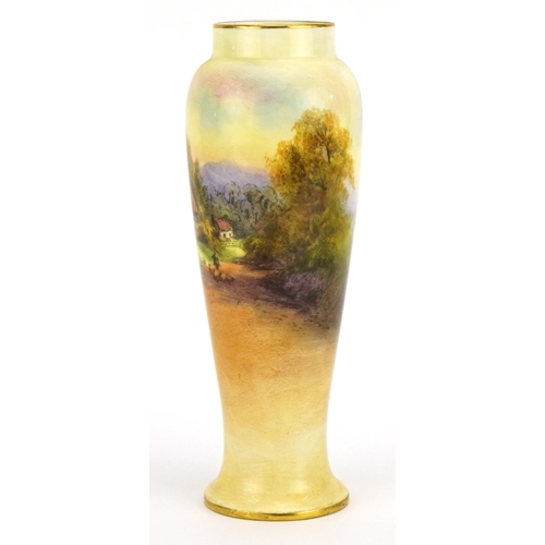 4 - Raymond Rushton for Royal Worcester, porcelain baluster vase hand painted with a Cropthorne street s... 