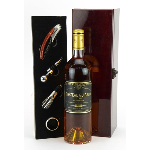 113 - Bottle of 1998 Chateau Guiraud 1er Cru Sauternes dessert wine with presentation box and accessories