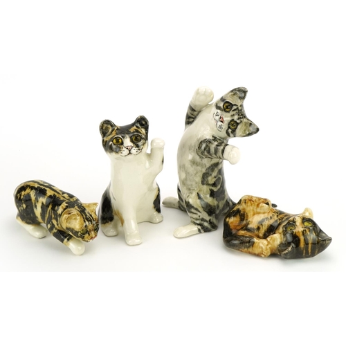 65 - Four Winstanley pottery cats with beaded eyes, the largest 25cm high