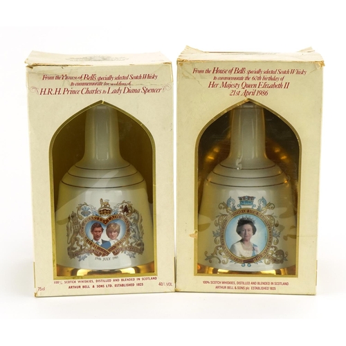 116 - Two Bell's whisky commemorative decanters with contents comprising wedding of HRH Prince Charles to ... 