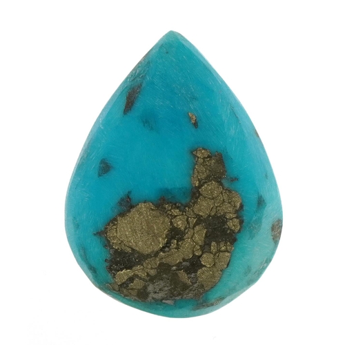 1121 - Large pear cut turquoise gemstone with certificate, 43.35 carat