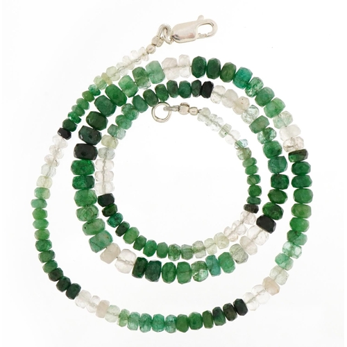 1331 - Emerald single strand bead necklace with silver clasp, 46cm in length, 14.5g