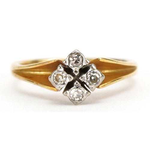 1136 - 18ct gold diamond four stone ring, Birmingham 1972, size J, 2.9g