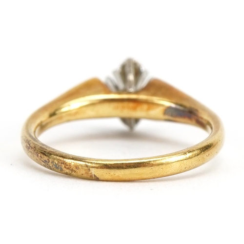 1136 - 18ct gold diamond four stone ring, Birmingham 1972, size J, 2.9g