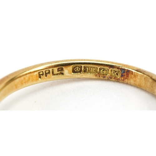 1136 - 18ct gold diamond four stone ring, Birmingham 1972, size J, 2.9g