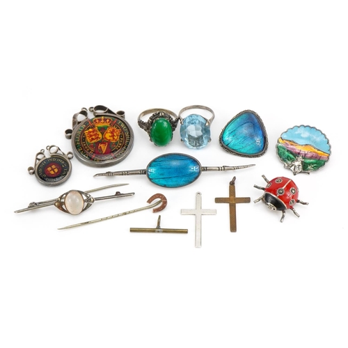 1541 - Antique and later silver and white metal jewellery including silver, enamel and marcasite ladybird b... 