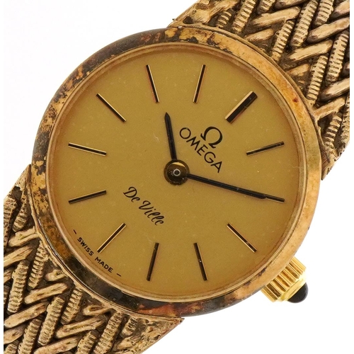 1575 - Omega, ladies Omega Deville wristwatch with silver gilt strap, the case 20mm in diameter, 27.6g