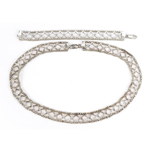 1590 - Stylish silver choker necklace and matching bracelet, the bracelet 19cm in length, total 94.8g