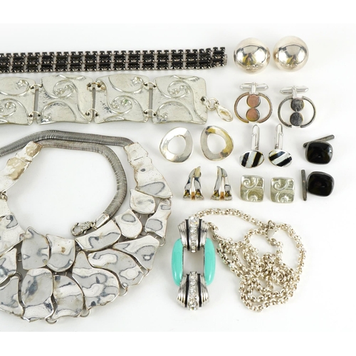 1579 - Silver and white metal jewellery including an Art Deco design pendant on Belcher link necklace, turq... 