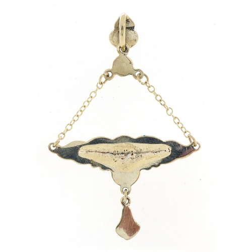 1326 - Silver and enamel Art Nouveau style drop pendant, 6.6cm high, 6.1g