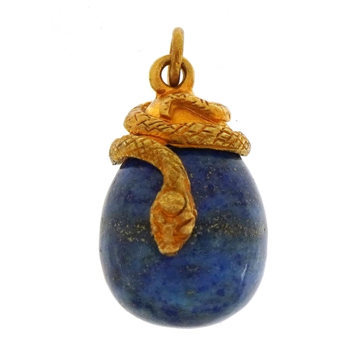 1550 - Silver gilt and lapis lazuli serpent egg pendant, impressed Russian marks, 3cm high, 13.8g