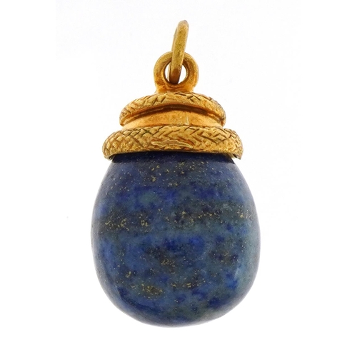 1550 - Silver gilt and lapis lazuli serpent egg pendant, impressed Russian marks, 3cm high, 13.8g