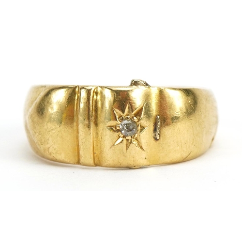 1149 - Edwardian 18ct gold buckle ring set with a diamond, indistinct Chester hallmarks, size M, 2.7g